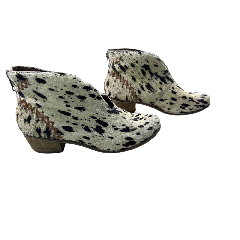 Dalmatian Print Calf Hair Ankle Boots Leather Western Booties Women's Size 8 - Picture 4 of 6